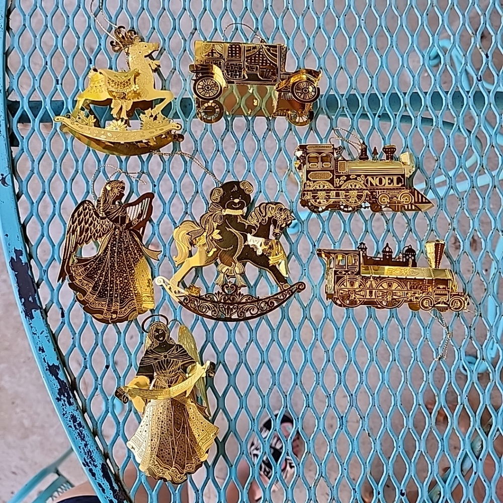 Vintage Filigree Metal Die Cut Gold Tone Ornaments Lot of 7